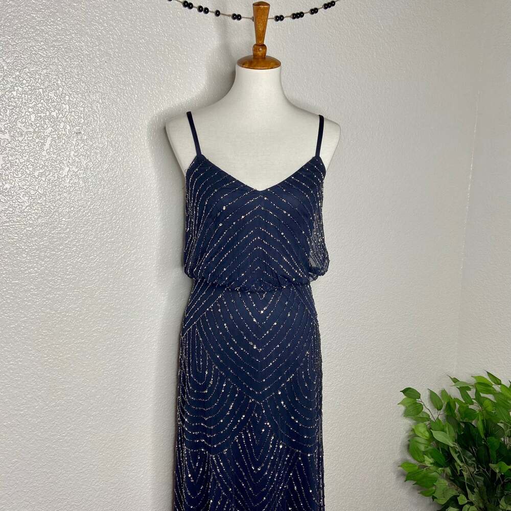 Adrianna Papell Navy Sequin Tank Evening Gown - Picture 10 of 11